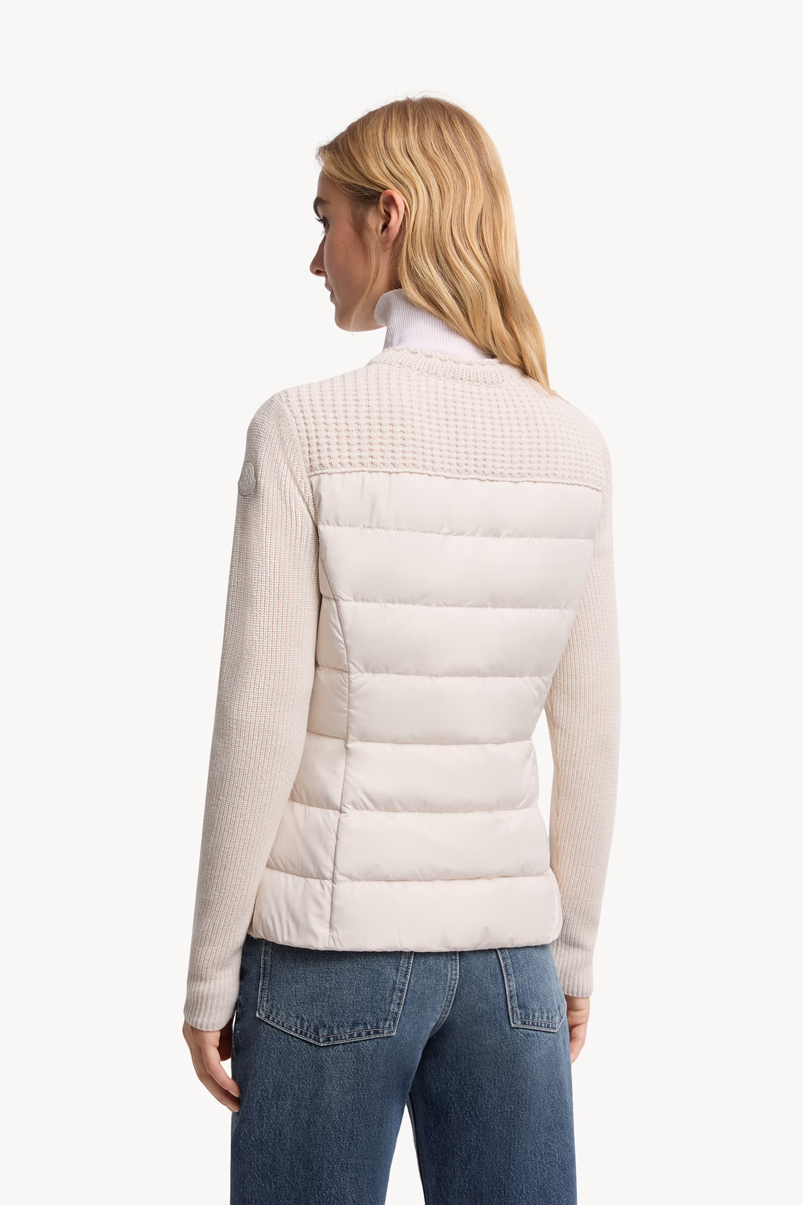 Cardigan zippé matelassé en laine Femmes Blanc Moncler 5